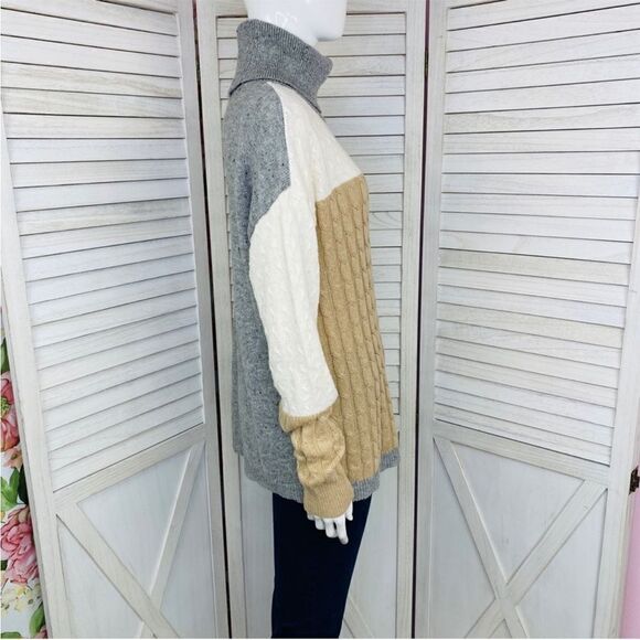 Versona Multi Pattern Color Block Turtleneck Sweater Gray Tan Large - Picture 4 of 11